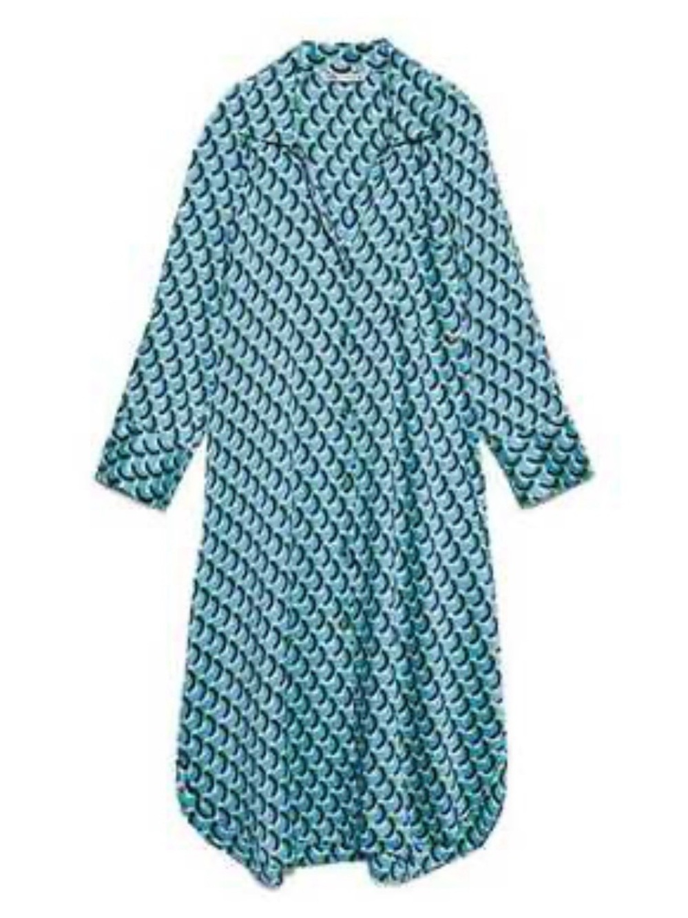 Zara Teal Blue Patterned Long Sleeve Shirt Dress